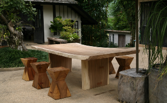 free edge acacia table and stools