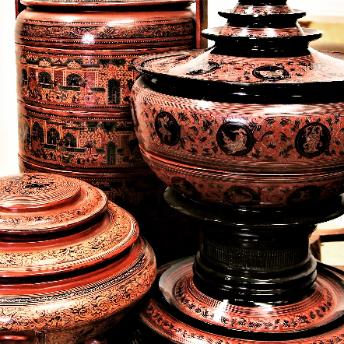 Burmese lacquer offering vessels